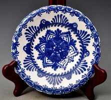 Hódmezővásárhelyi kék majolika falitál, HMV  Lázi J.