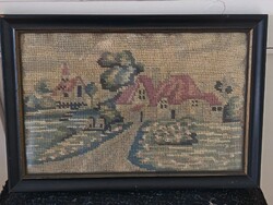 Régi, szép goblein, 38x26 cm Goblein kerettel. Kisautó, játék csere is érdekel