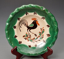 Népi kakasos falitál, ifj Szabó Karcag. Jelzett, 24 cm