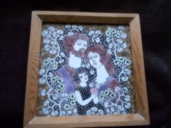 Vén Edit jelzett  kerámia fali dísz-csempekép