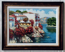 V. Tóth Gábor "Görög táj" c. olajfestmény szép keretben ingyen postával