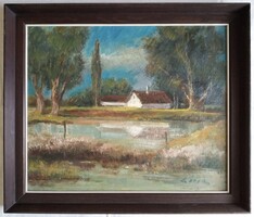 Gádor Emil "Meleg nyár" c. olajfestmény eredeti keretben ingyen postával