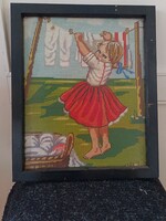 Régi, szép goblein, 38,5x46,5! cm Goblein kerettel. Kisautó, játék csere is érdekel