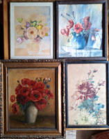 4 DB CSENDÉLET ALKALMI ÁRON! Kalicza Erzsébet olaj-vászon + Erőss szignó akvarell + 2 db akvarell