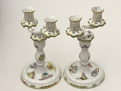Herendi Viktória mintás porcelán, kétágú gyertyatartó pár hibátlan állapotban