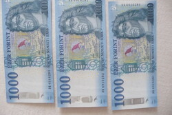 3 db sorszámkövető 1000 forintos bankjegy UNC 2018