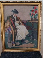 Régi, szép goblein, 40x49! cm Goblein, csodás kerettel. Kisautó, játék csere is érdekel