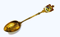 1900 körül TŰZI ARANYOZOTT EZÜST ZOMÁNC CÍMERES EMLÉK MONTREAL KÁVÉS KISKANÁL