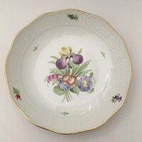 Antik Óherendi porcelán virág vagy bouquet mintás nagy méretű mély tál hibátlan állapotban