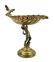 ANTIK HISTORIZÁLÓ ASZTALKÖZÉP PUTTÓ SZOBOR FIGURÁLIS ELEMMEL ÉS KAKADUVAL