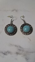 Ezüstözött türkíz ásványi köves fülbevaló