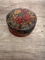 Régi, kézzel festett fa díszdoboz levehető tetővel – magyar népi jelleg, kb. 1950-es évek