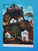 Képeslap / Művészlap, Festmény motívum; Pekáry István: Szüret a Balaton partján