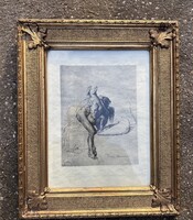 Zichy Mihály erotikus témájú nyomat antik Blondel keretben