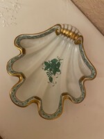 Herendi porcelán zöld Apponyi mintás kagyló kínáló