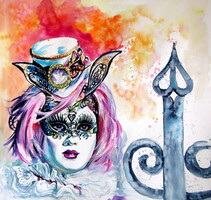 Carnival of Venice II -  watercolor painting - Velencei karnevál II - akvarell