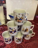 Extra ritka Hollóházi porcelán mese mintás készlet 6 darab bögre és egy kancsó