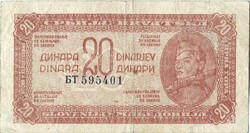 20 dinár 1944 Jugoszlávia Partizán bankjegy 2.