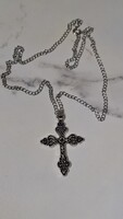 Ezüstözött kereszt medál lánccal