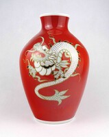 1Y638 Régi piros sárkányos Schaubach Kunst porcelán váza 24.5 cm