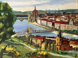 GYÖNYÖRŰ SCHÉNER MIHÁLY FESTMÉNY, BUDAPEST A GELLÉRT HEGYRŐL