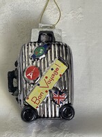 Gyönyörű retró karácsonyfa üveg dísz bőrönd élénk szép színek.