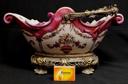 DT/497 – Hatalmas porcelán kínáló kosár rézötvözet tartozékokkal