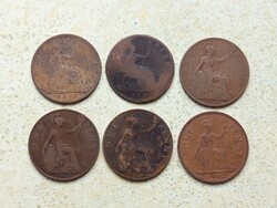 Anglia 6 db Különböző Érme 1 Penny 1888-1962