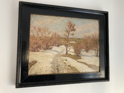 SZLÁNYI LAJOS FESTMÉNY, NAPFÉNYES TÉLI TÁJ