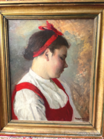 VESZPRÉMI RÓZSI / LÁNY PIROS KÖTÉNYBEN