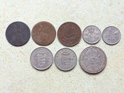 Anglia 8 db Különböző Érme 1/2 Penny 6 Pence 1,2 Shilling 1862-1962