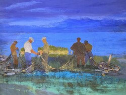 HATALMAS, CSÁKI-MARONYÁK JÓZSEF FESTMÉNY, BALATONI HALÁSZOK
