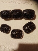 Antik fekete áttört mintás bakelit  gumis karkötő + 3 elem kreatívoknak!