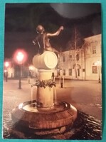 Tokaj, Bacchus-kút, szobor, bor reklám, Szanyi Péter szobrász 1990, írott képeslap