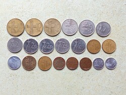 Szlovákia 21 db Különböző Érme 10,20,50 Halierov 1,2,5,10 Korona 1993-2002