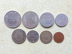 Románia 8 db Különböző Érme 5,25 Bani 2,5,10,500,1000 Lej Lei 1924-2005