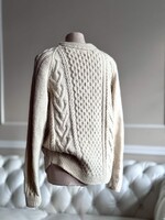Kézzel kötött L-XL férfi gyapjú pulóver klasszikus ír mintával