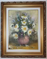 Bóna Jenő – Csendélet festménye – olaj/farost 30×40 cm dekoratív kerettel