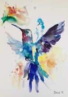 Kolibri sorozat. Hummingbird  art by Konrad Biro.Kiemelkedő kvalitás ! A4 méret. Akvarell