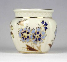 1Y643 Kisméretű vajszínű búzavirágos Zsolnay porcelán váza 5.7 cm