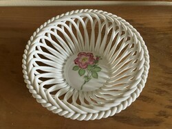 HERENDI PORCELÁN FONOTT KOSÁR, VIRÁG DÍSZÍTÉSSEL