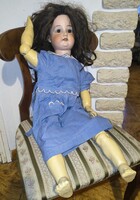 Antik Rikasàg gyermek méretű hatalmas Porcelán fejű fa testű baba . 80 cm.Amand Marseille  : A 15 M