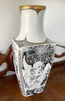 HOLLÓHÁZA JURCSÁK LÁSZLÓ PORCELÁN VÁZA/37 CM