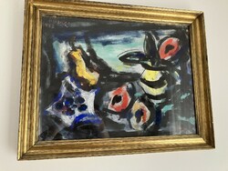 FÉLEGYHÁZI LÁSZLÓ FESTMÉNYE / CSENDÉLET SÁRGA KANCSÓVAL