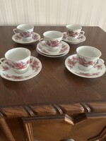 Vintage porcelán kávéskészlet – virágmintás, aranyozott (D.P.R.K.)