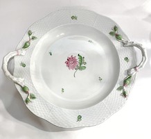 HATALMAS HERENDI PORCELÁN VIRÁGMINTÁS FÜLES TÁL