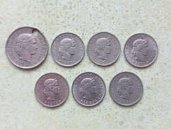 Svájc 7 db Különböző Érme 5 és 20 Rappen 1962-1975