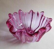 Rózsaszín vastag falú mély üvegtál