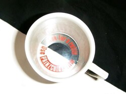 Aluminum handle mug with transparent bottom. Silver colored unique cup...