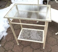 Régi fém orvosi műszerasztal asztalka edzett üveglapokkal retro indusztriál